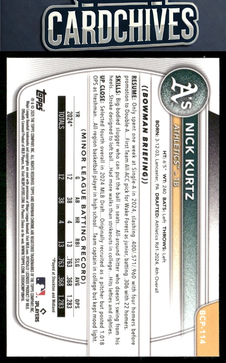 Nick Kurtz 2025 Bowman #BCP-114 Chrome Prospects