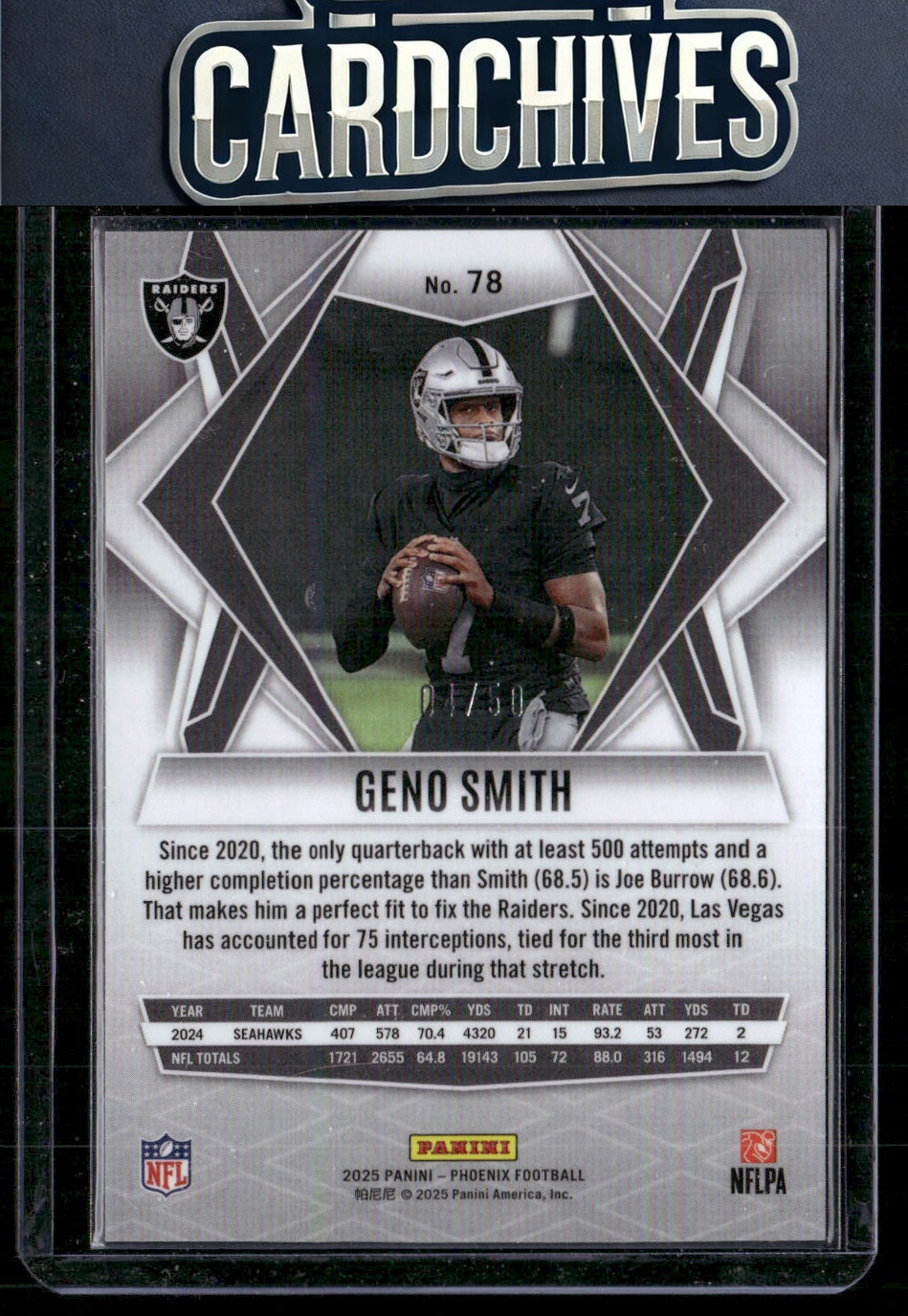 Geno Smith 2025 Panini Phoenix #78 Bronze Winter Prizm #/50 SN