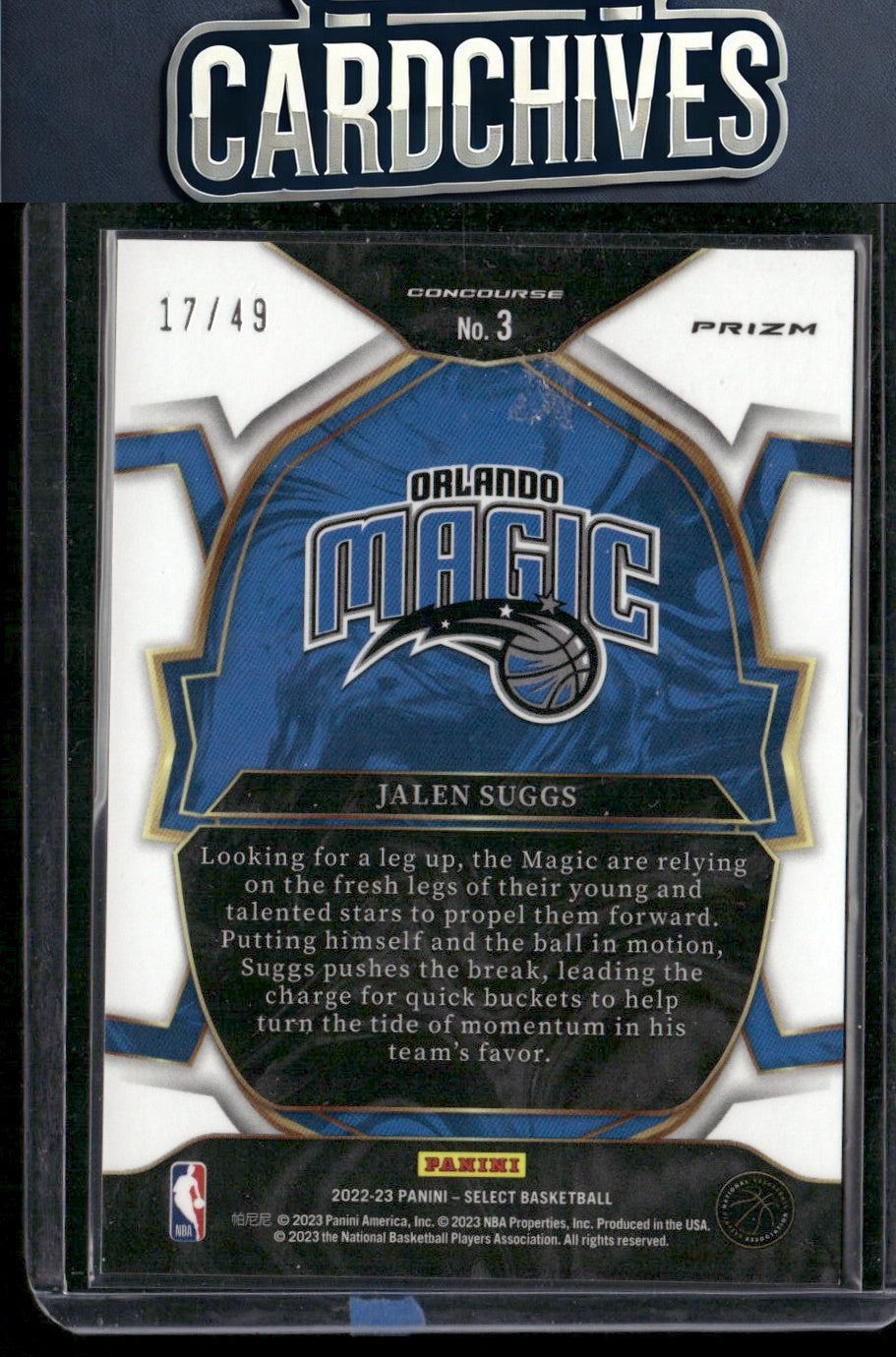 Jalen Suggs 2022-23 Panini Select #3 Copper Plaid Prizms #/49 SN