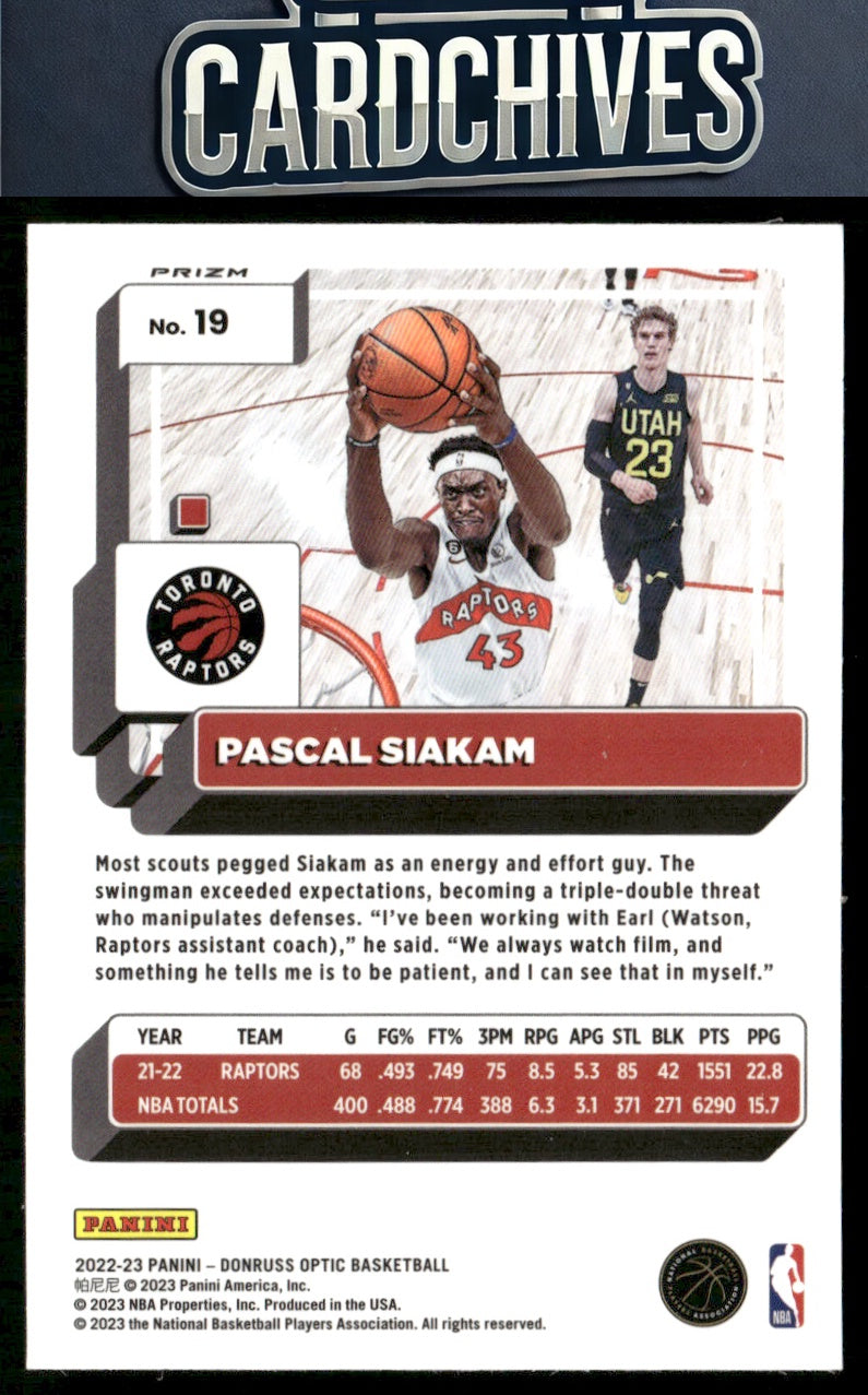 Pascal Siakam 2022-23 Donruss Optic #19 Purple