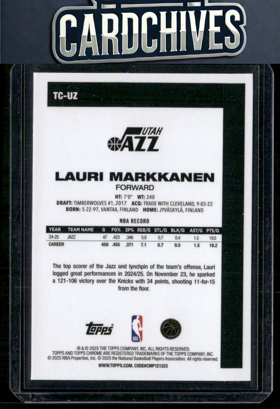 Lauri Markkanen 2025-26 Topps #TC-UZ 1980-81 Topps Chrome Basketball
