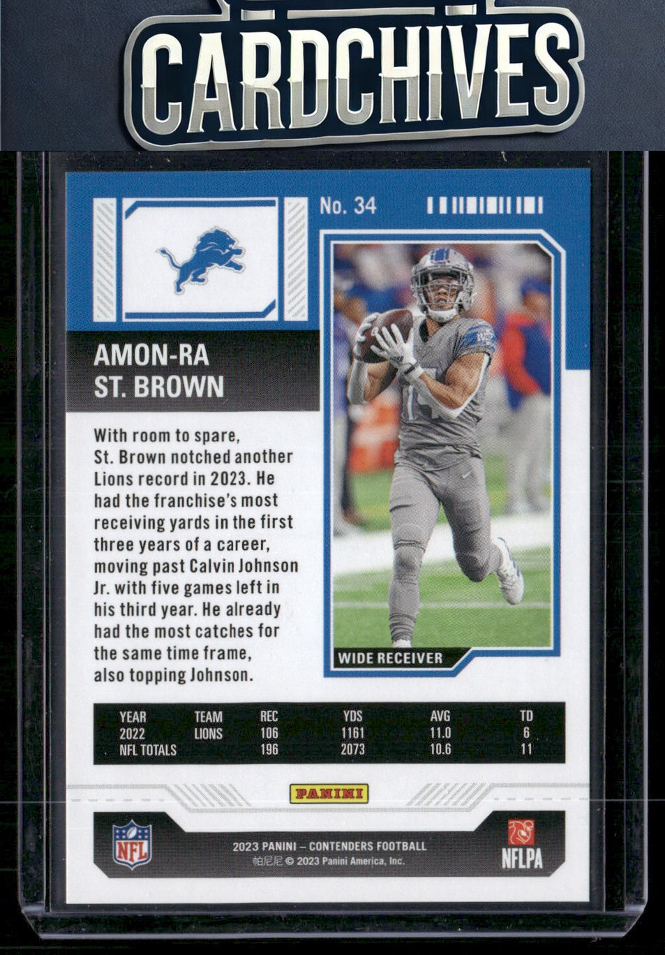 Amon-Ra St. Brown 2023 Panini Contenders #34 Green Laser Ticket