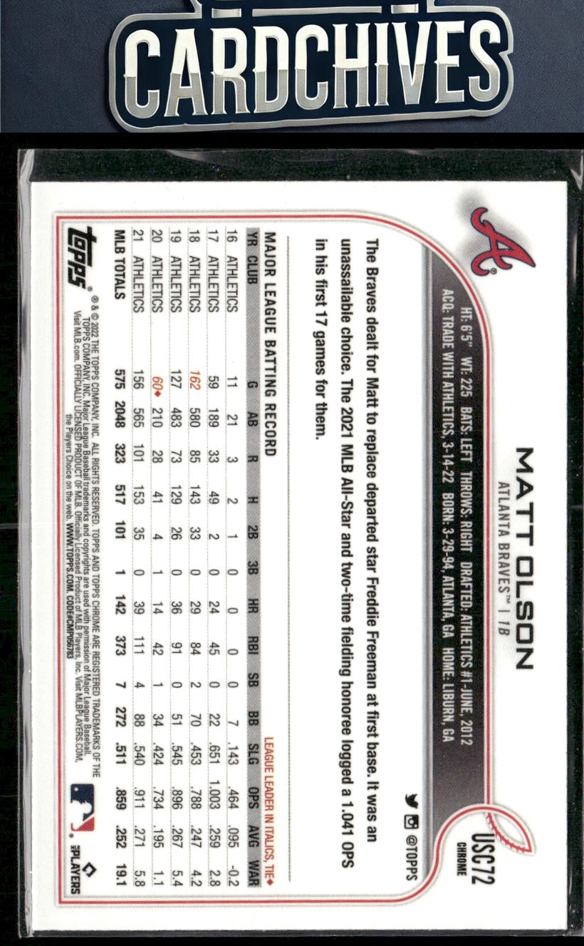 Matt Olson 2022 Topps Chrome Update #USC72 Purple Refractor