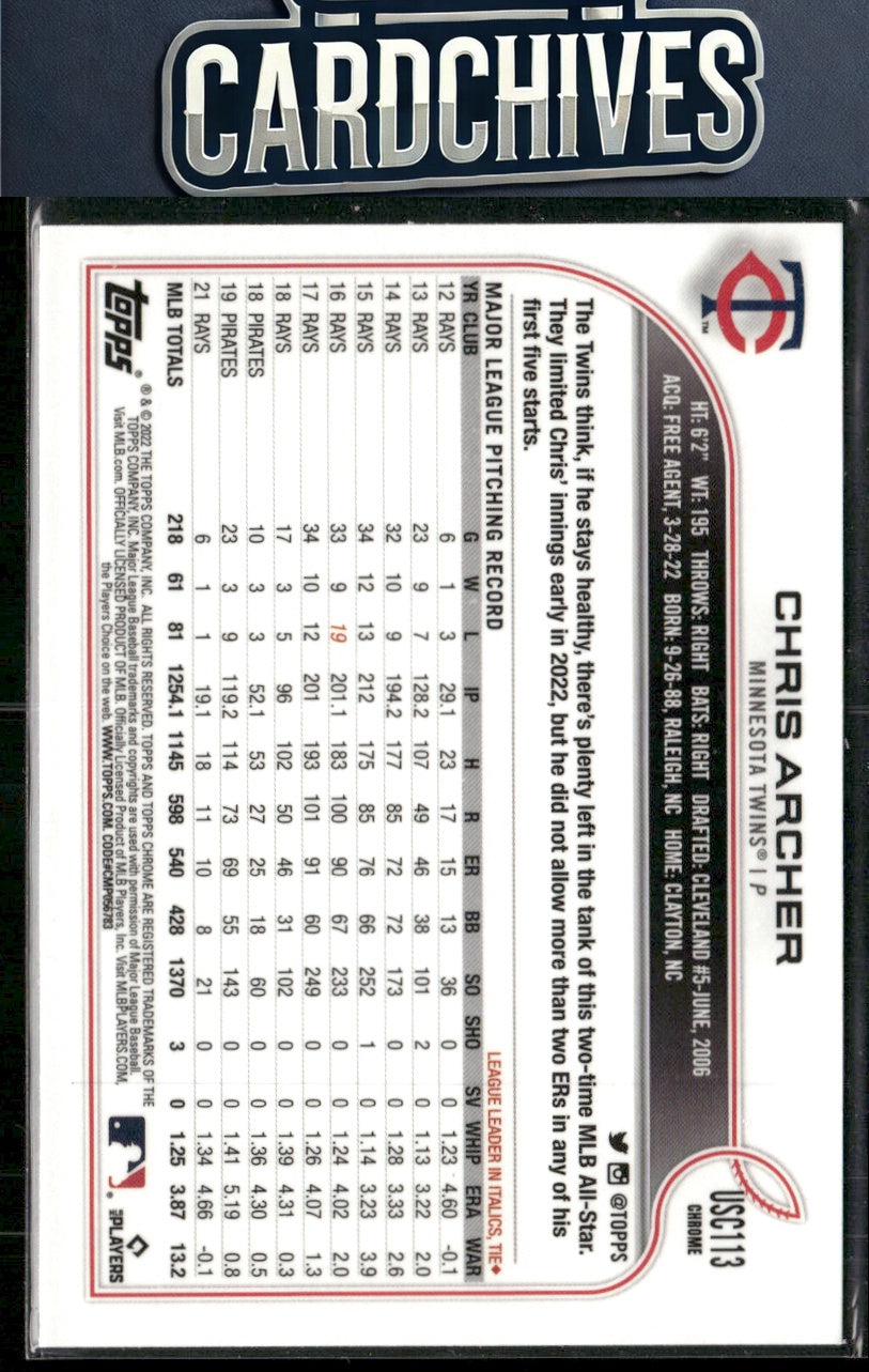 Chris Archer 2022 Topps Chrome Update #USC113 Purple Refractor