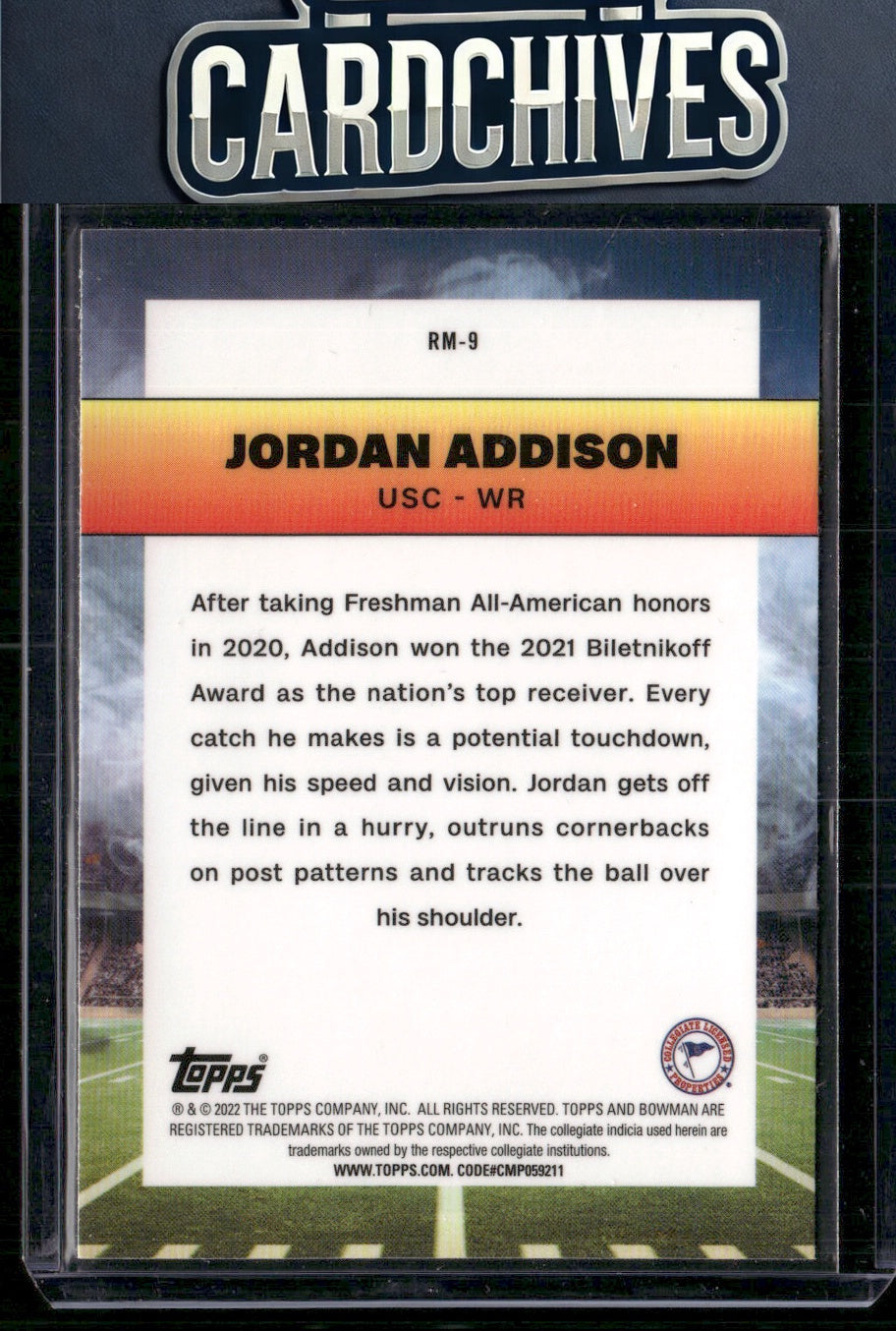 Jordan Addison 2022 Bowman University Chrome #RM-9 Ramblin' Man