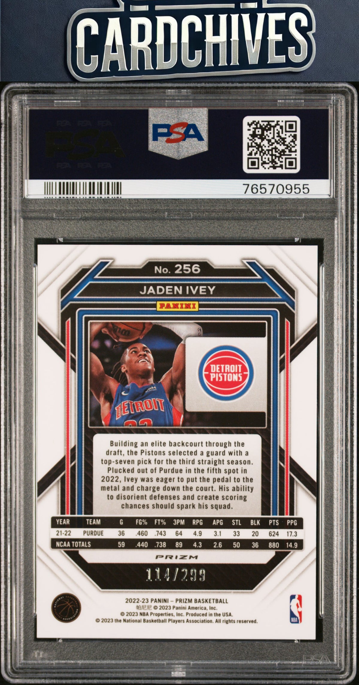 Jaden Ivey 2022-23 Panini Prizm #256 Prizms Red #/299 PSA 10 GEM MT