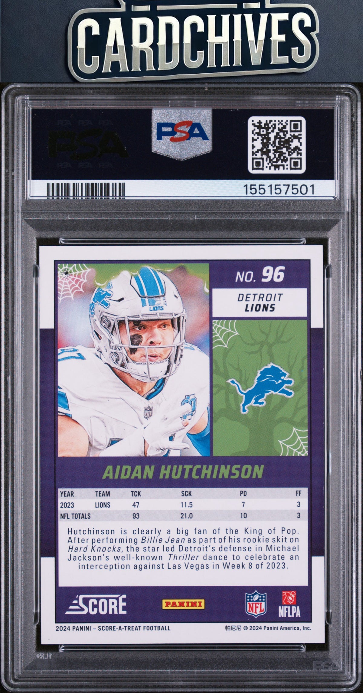 Aidan Hutchinson 2024 Score-A-Treat #96 Trick or Treat #/99 PSA 10 GEM MT