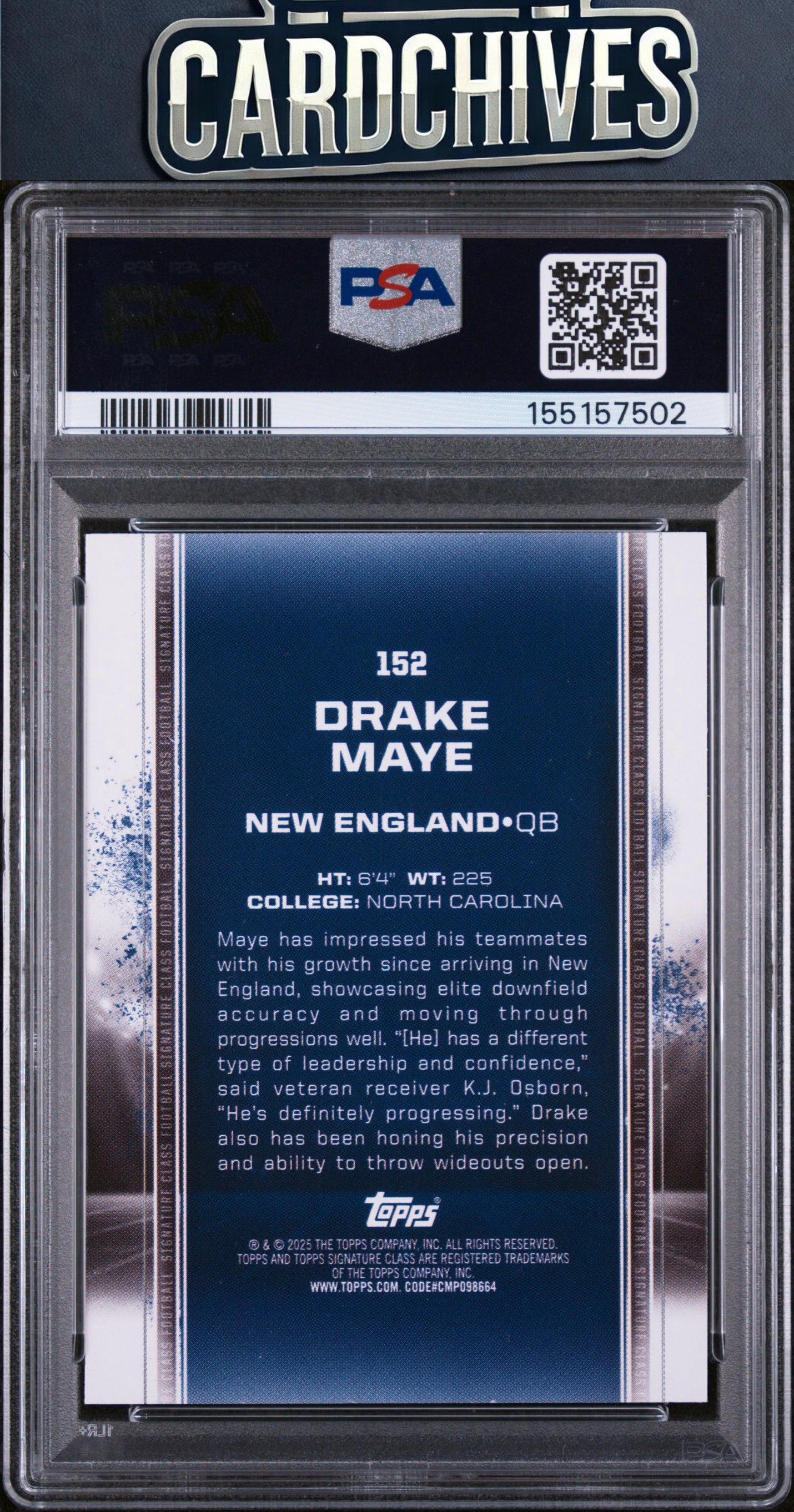 Drake Maye 2024 Topps Signature Class #152 Indigo #/175 PSA 9 MINT