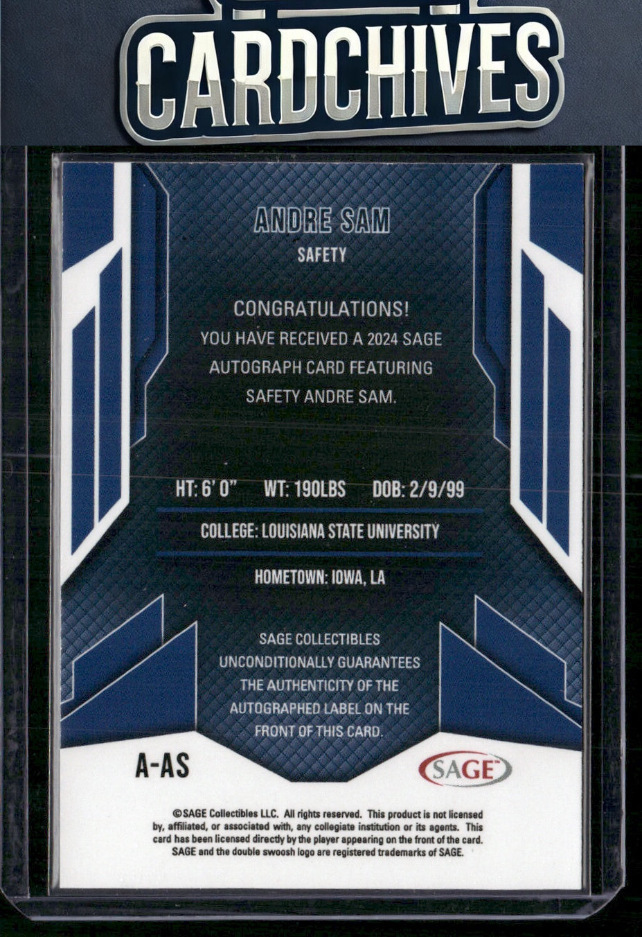 Andre Sam 2024 SAGE HIT #A-AS Autographs Silver (Low Series) Auto AU