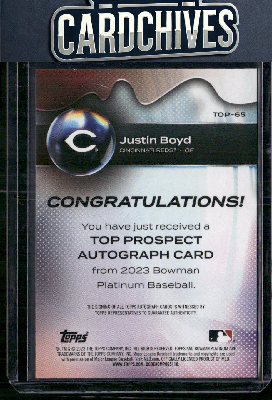 Justin Boyd 2023 Bowman Platinum #TOP-65 Top Prospect Autographs Auto AU