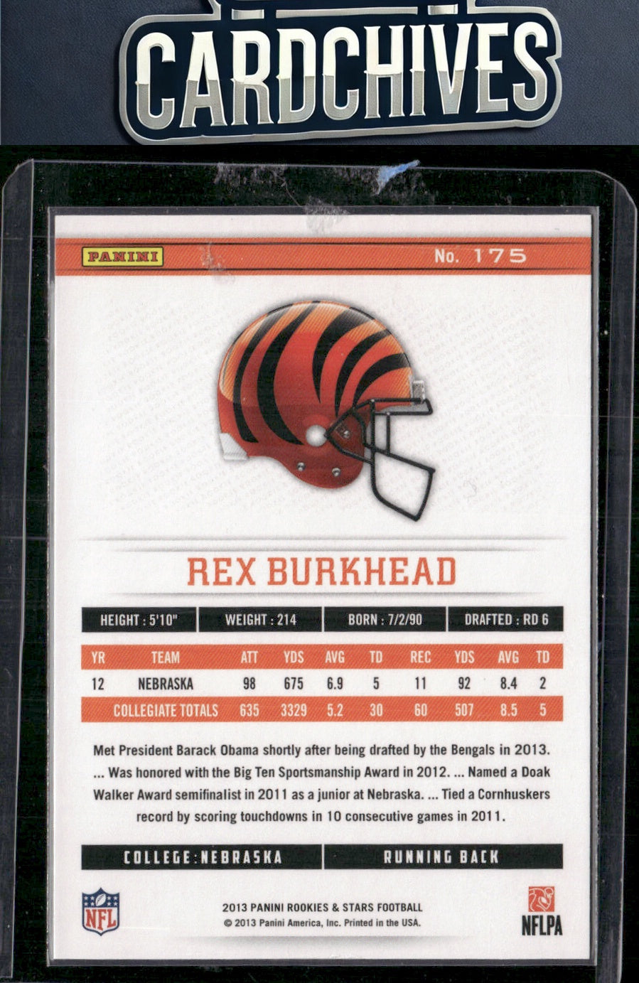 Rex Burkhead 2013 Rookies & Stars #175 Longevity Team Logo Gold #/10 AUTO RC
