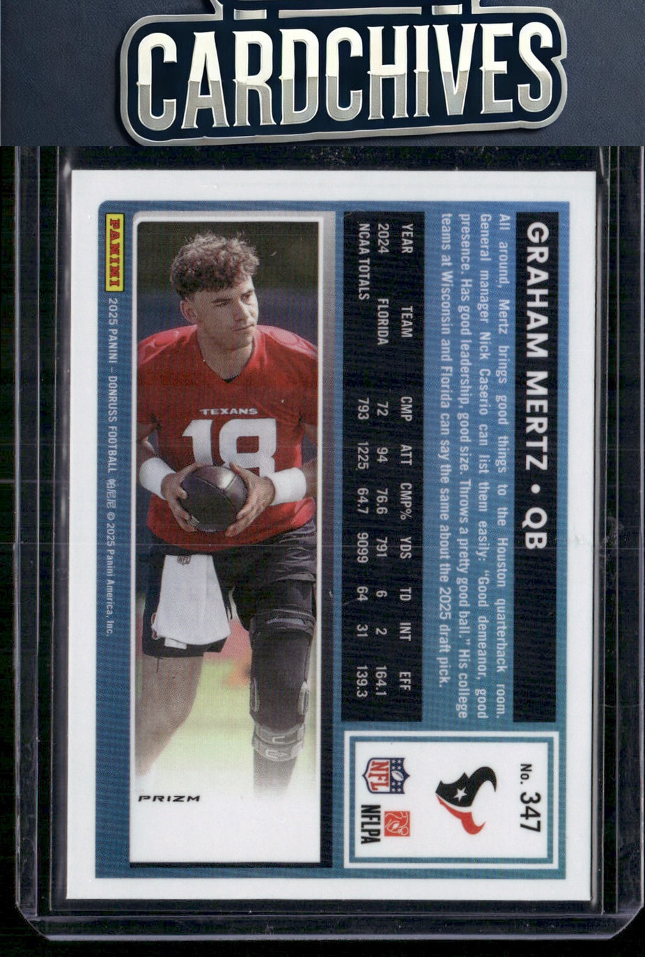 Graham Mertz 2025 Donruss #347 Optic Rated Rookies Preview Pink Rookie RC
