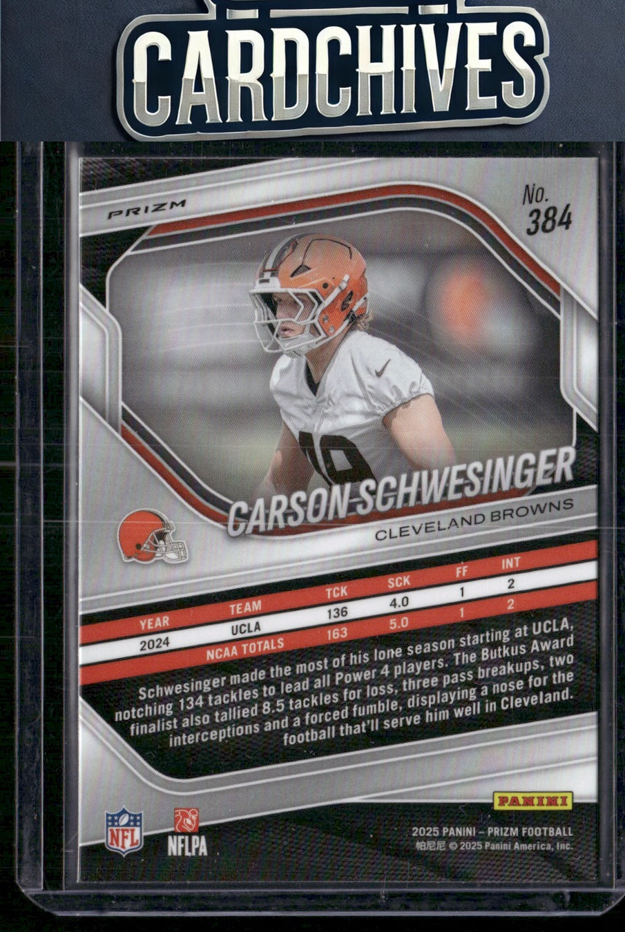 Carson Schwesinger 2025 Panini Prizm #384 No Huddle