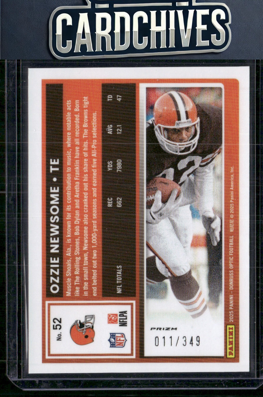 Ozzie Newsome 2025 Donruss Optic #52 Aqua #/349 SN