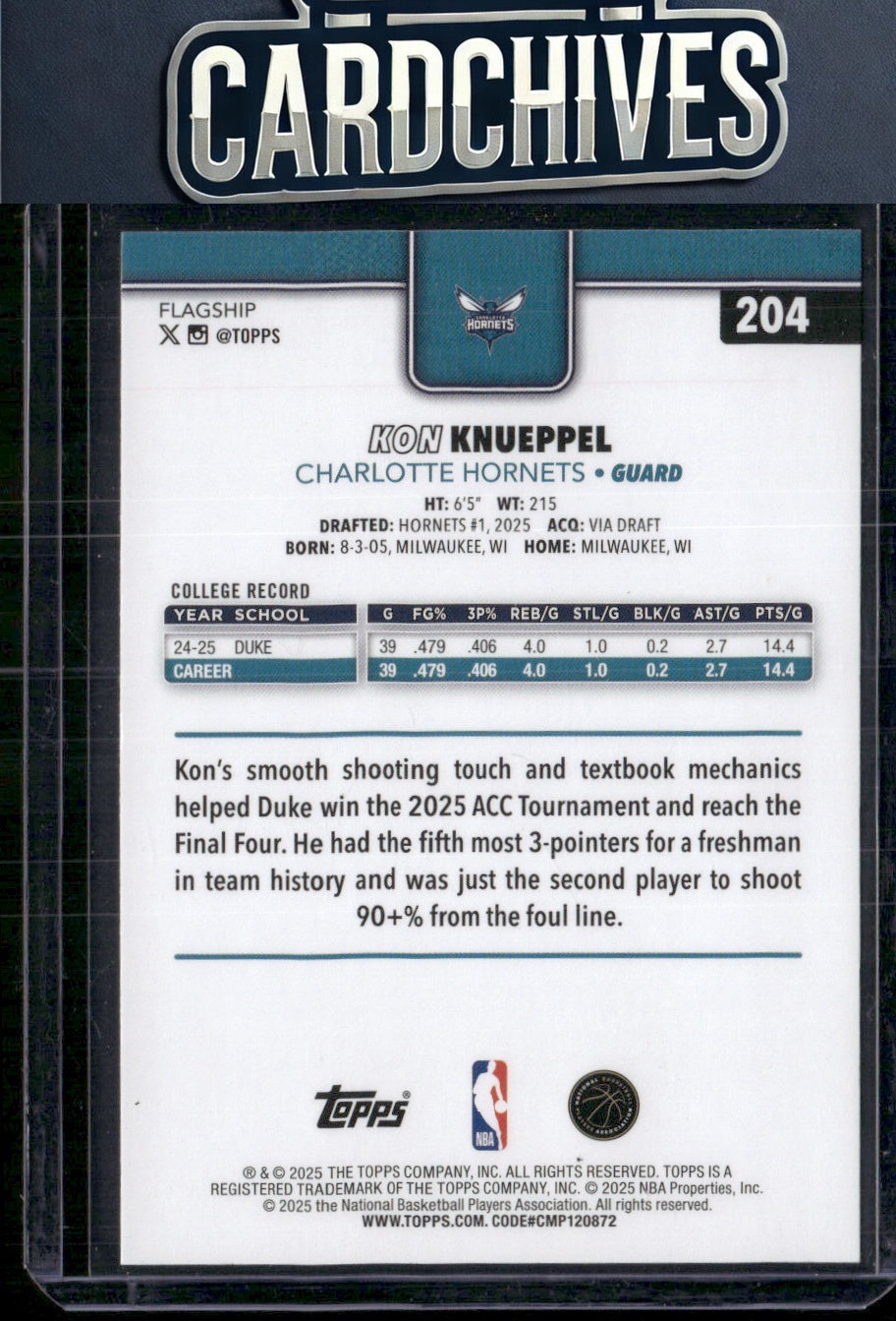 Kon Knueppel 2025-26 Topps #204 Rookie RC