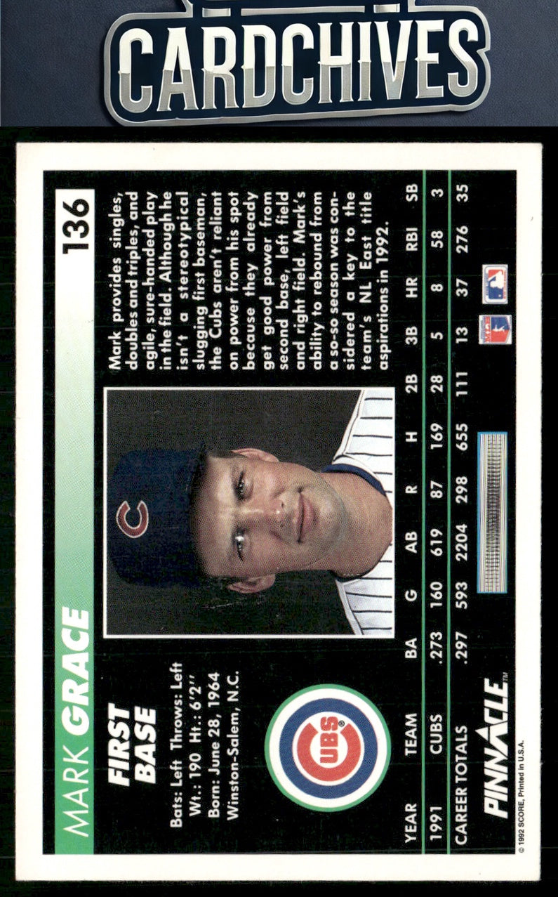 Mark Grace 1992 Pinnacle #136