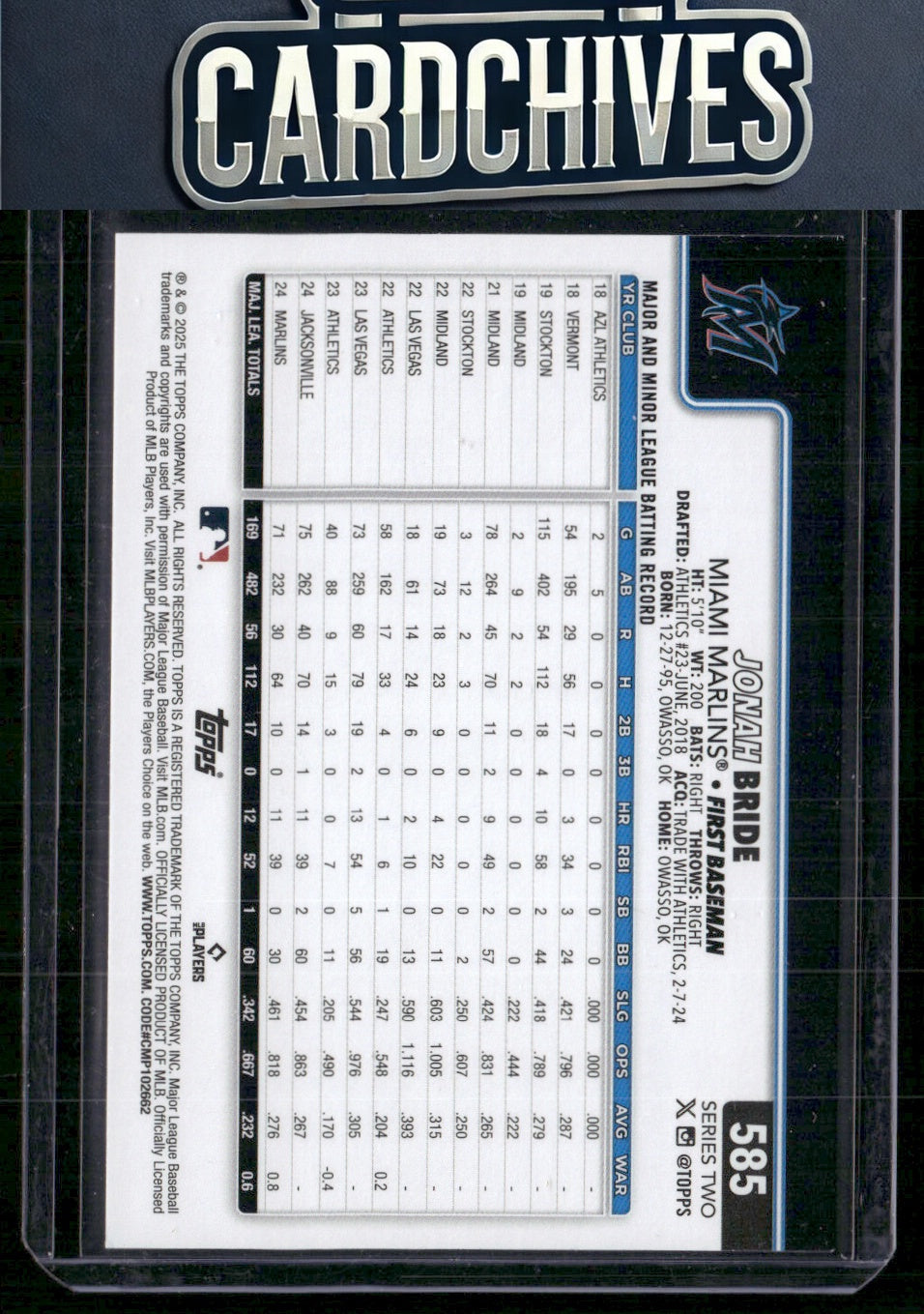Jonah Bride 2025 Topps #585 Rainbow Foil