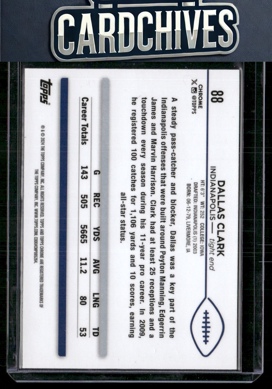 Dallas Clark 2024 Topps Chrome #88 Pink Refractor