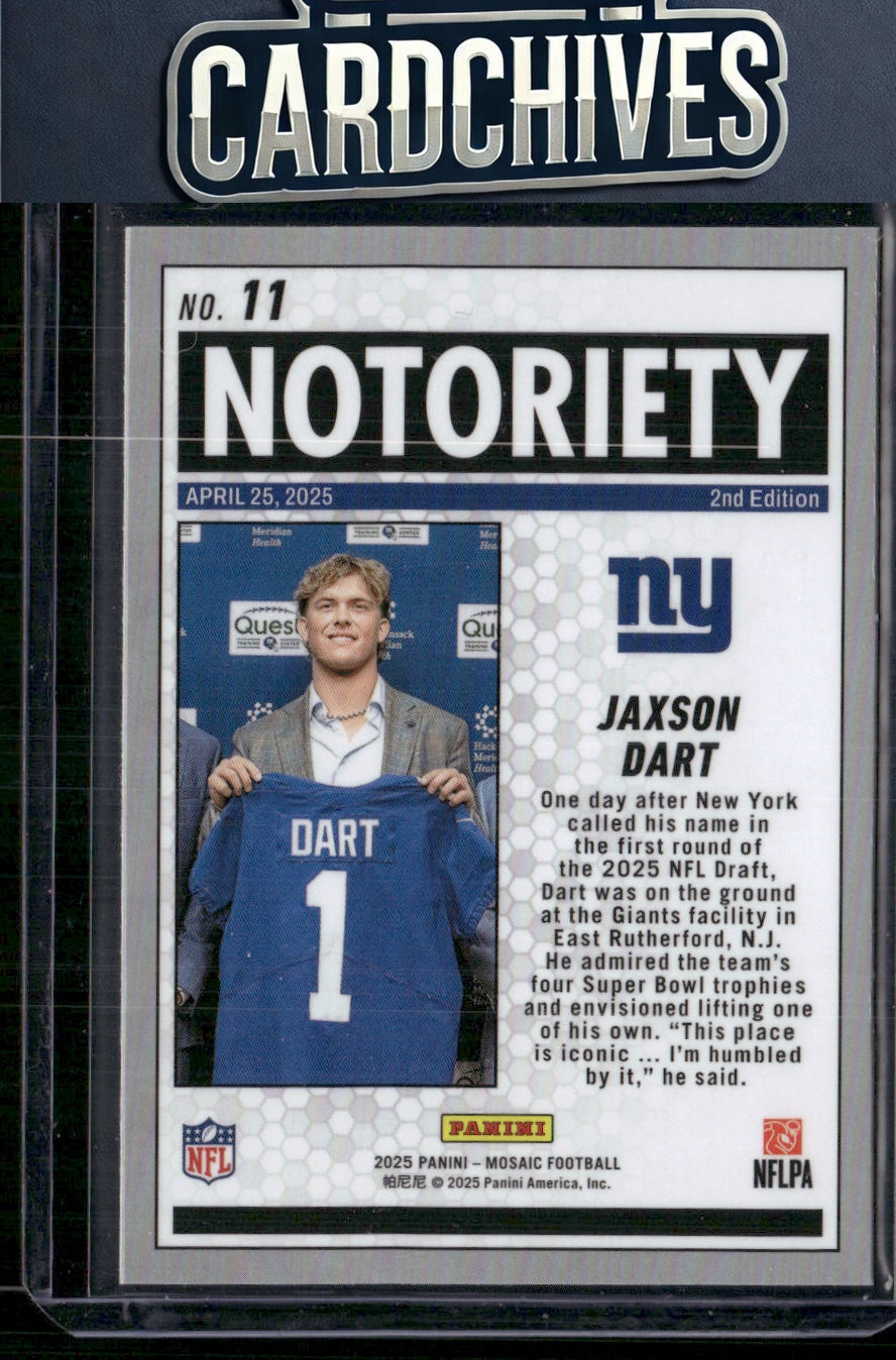 Jaxson Dart 2025 Panini Mosaic #11 Notoriety