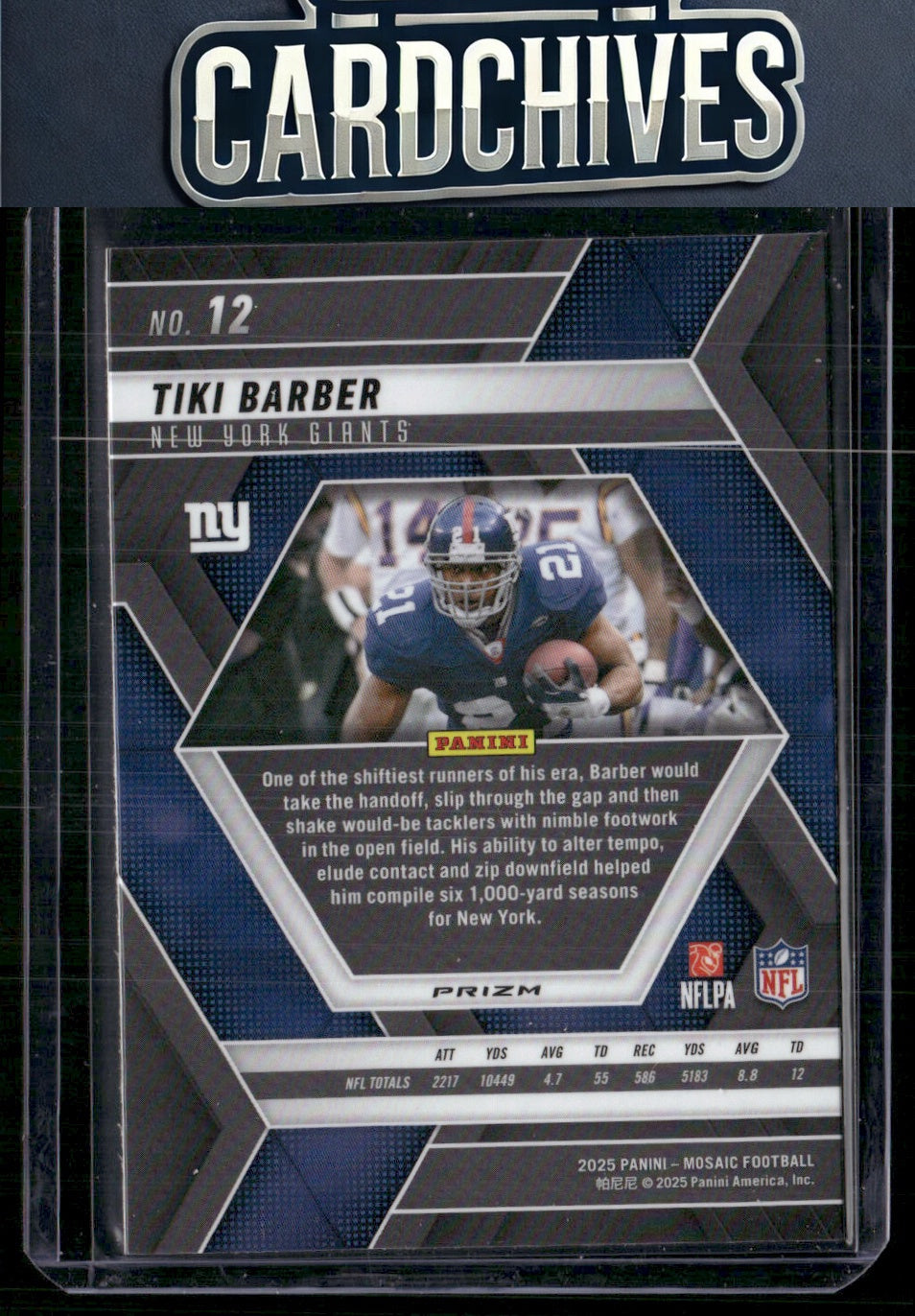 Tiki Barber 2025 Panini Mosaic #12 Mosaic Reactive Yellow