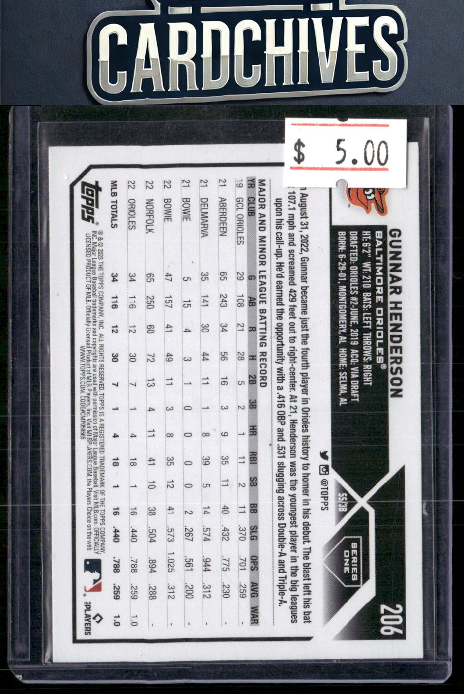 Gunnar Henderson 2023 Topps #206 Rookie RC