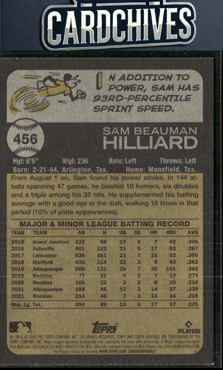 Sam Hilliard 2022 Topps Heritage #456
