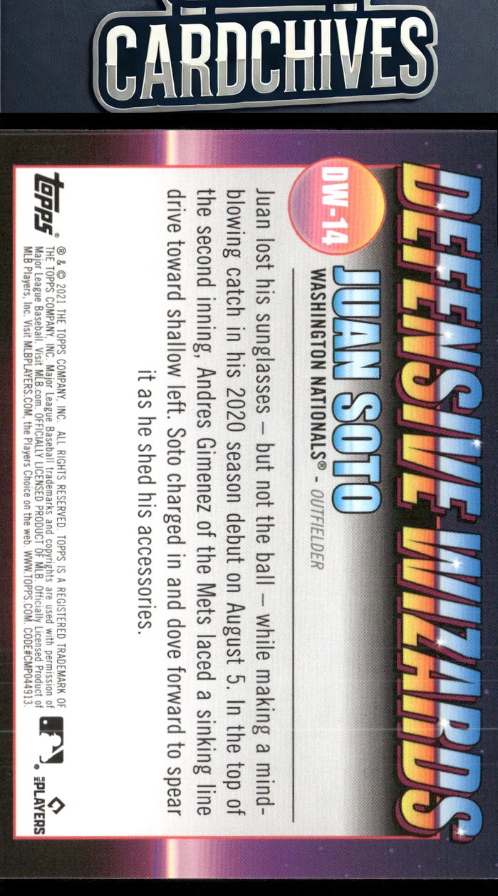 Juan Soto 2021 Topps Big League #DW-14 Defensive Wizards