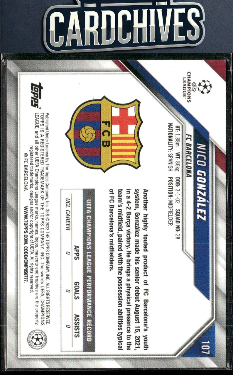 Nico González 2021-22 Topps UEFA Champions League #107 Rookie