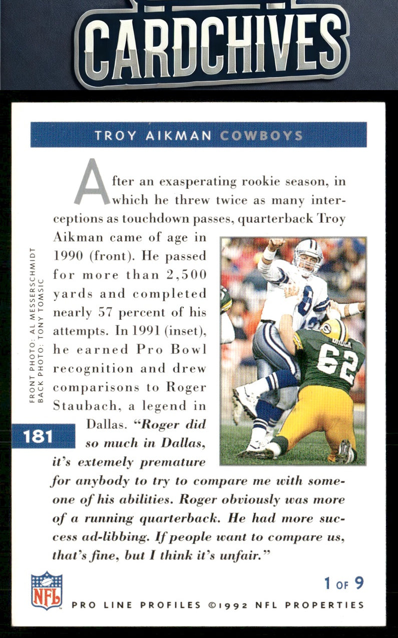 Troy Aikman 1992 Pro Line Profiles #181