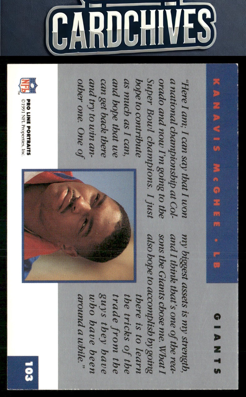 Kanavis McGhee 1991 Pro Line Portraits #103 Rookie RC