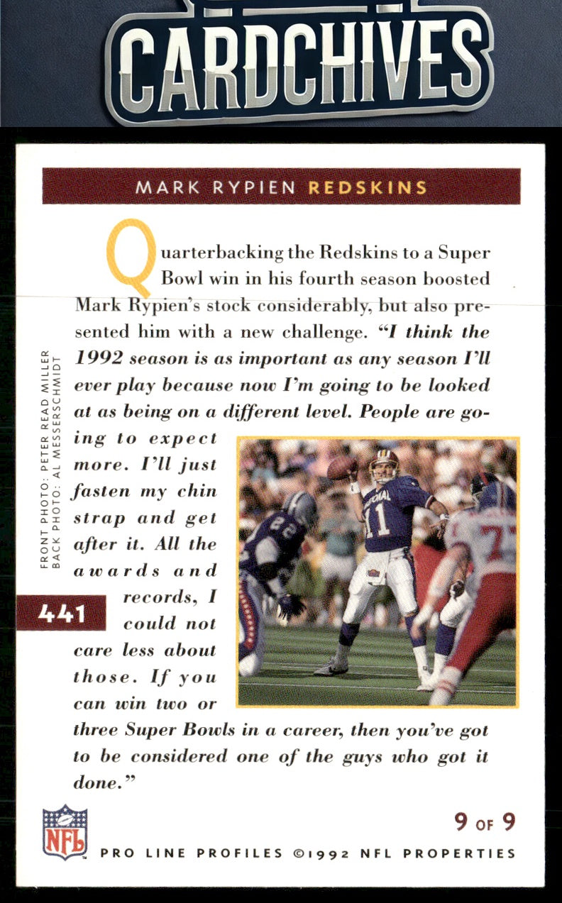 Mark Rypien 1992 Pro Line Profiles #441