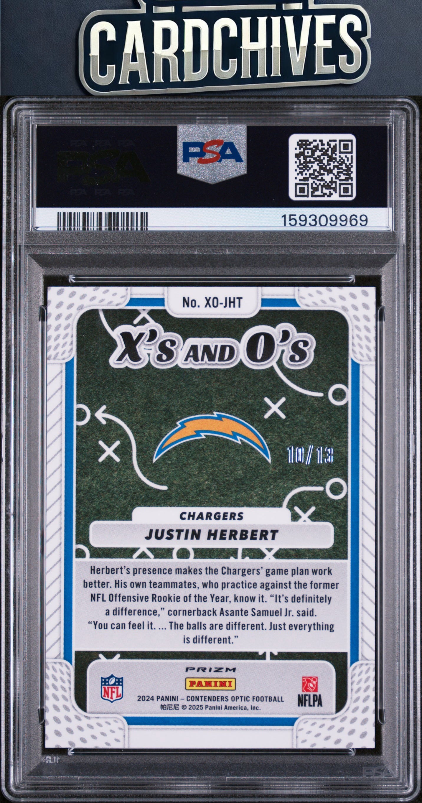 Justin Herbert 2024 Contenders Optic #XO-JHT Xs & Os RWB #/13 PSA 10