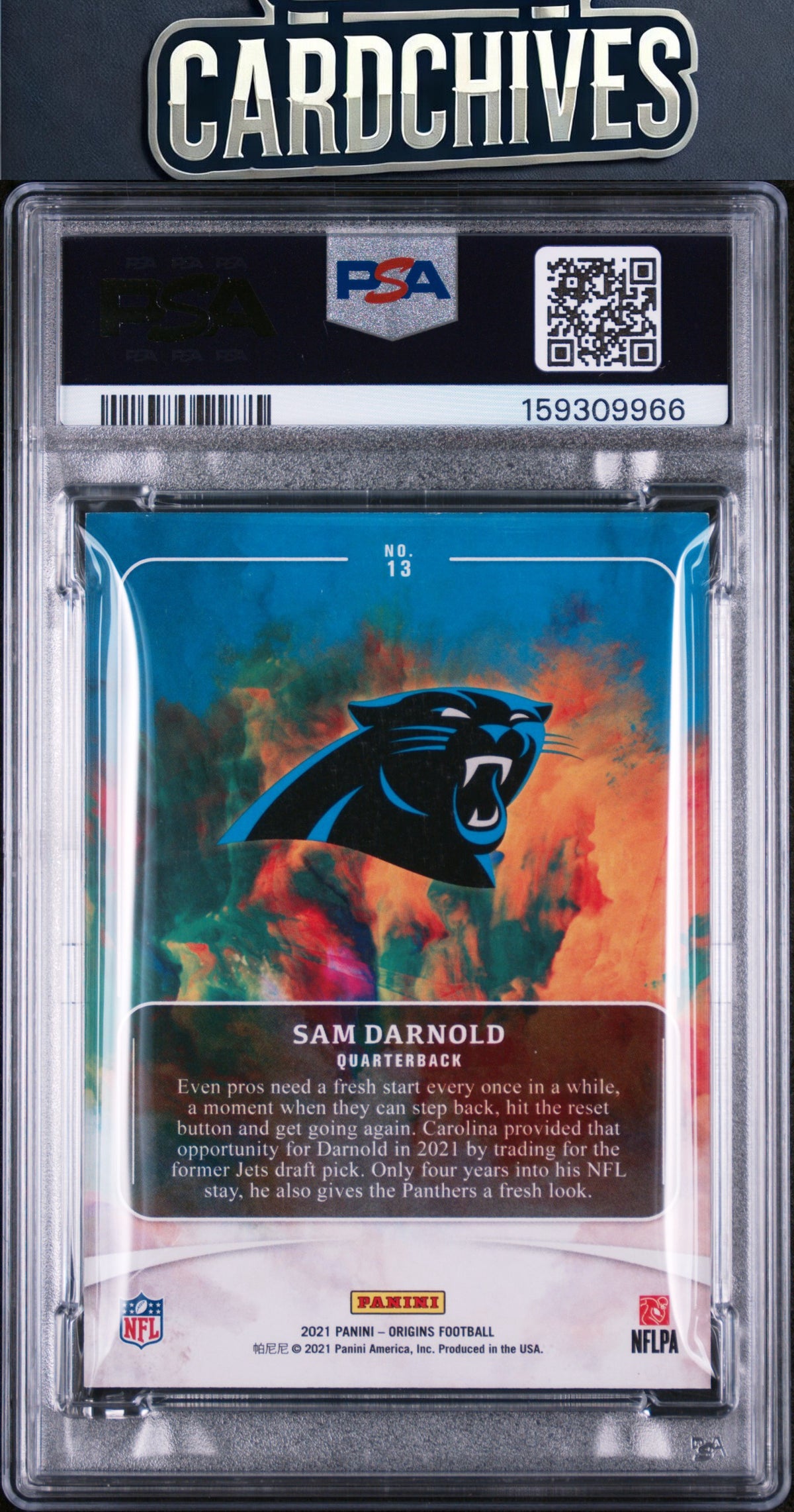 Sam Darnold 2021 Panini Origins #13 Turquoise #/25 PSA 8 NM-MT