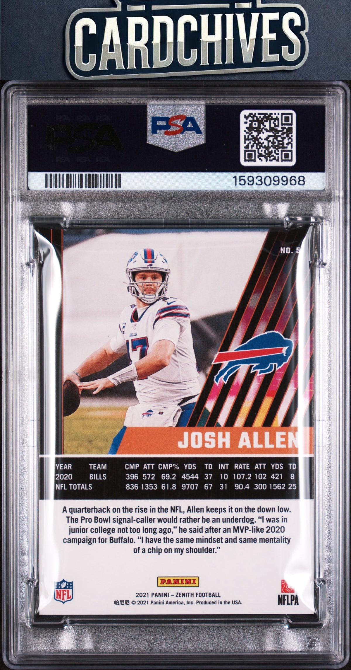 Josh Allen 2021 Zenith #5 Artist Proof Gold #/10 PSA 8 NM-MT