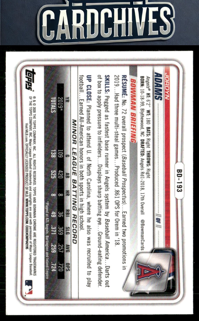 Jordyn Adams 2020 Bowman Draft #BD-193 Chrome