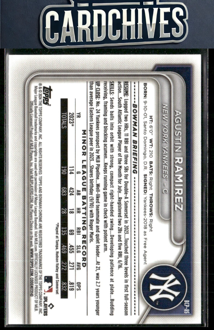 Agustin Ramirez 2024 Bowman #BCP-85 Chrome Prospects