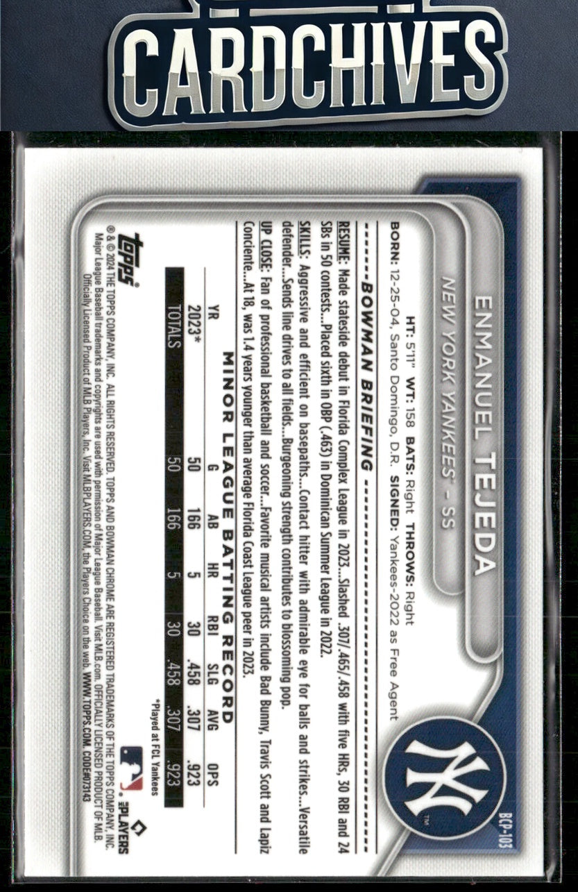Enmanuel Tejeda 2024 Bowman Sapphire Edition #BCP-103
