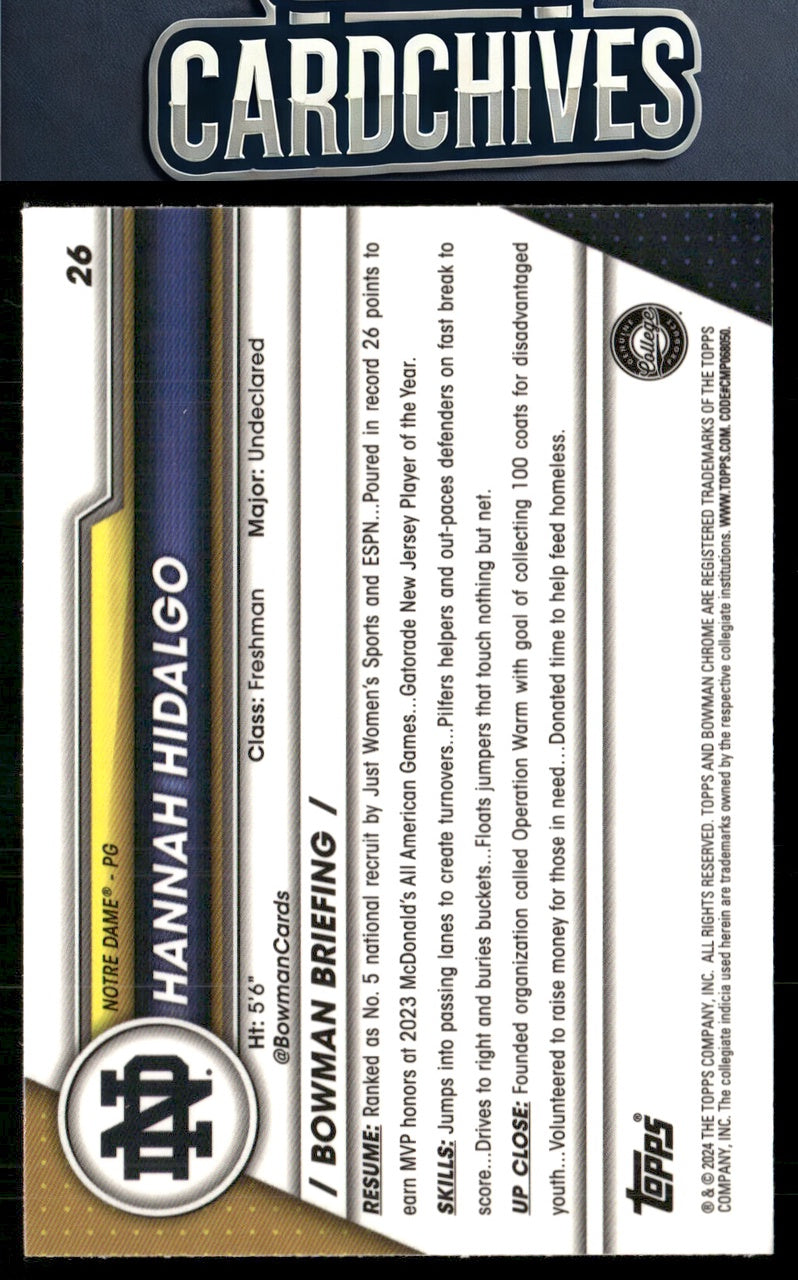 Hannah Hidalgo 2023-24 Bowman University Chrome #26 Pink Refractor