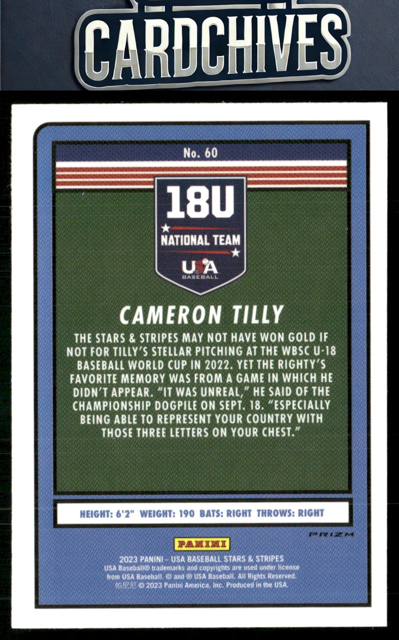 Cameron Tilly 2023 Panini Stars & Stripes USA Baseball #60 Red, White, & Blue