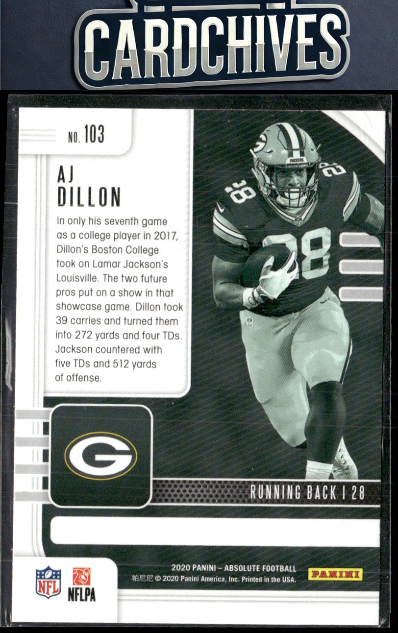 AJ Dillon 2020 Panini Absolute #103 Yellow Rookie