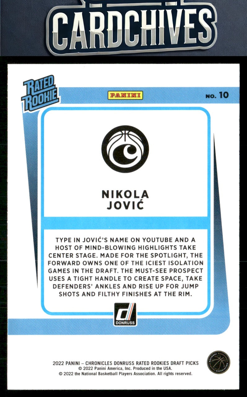 Nikola Jovic 2022 Panini Chronicles Draft Picks #10 Donruss Rated Rookies Pink