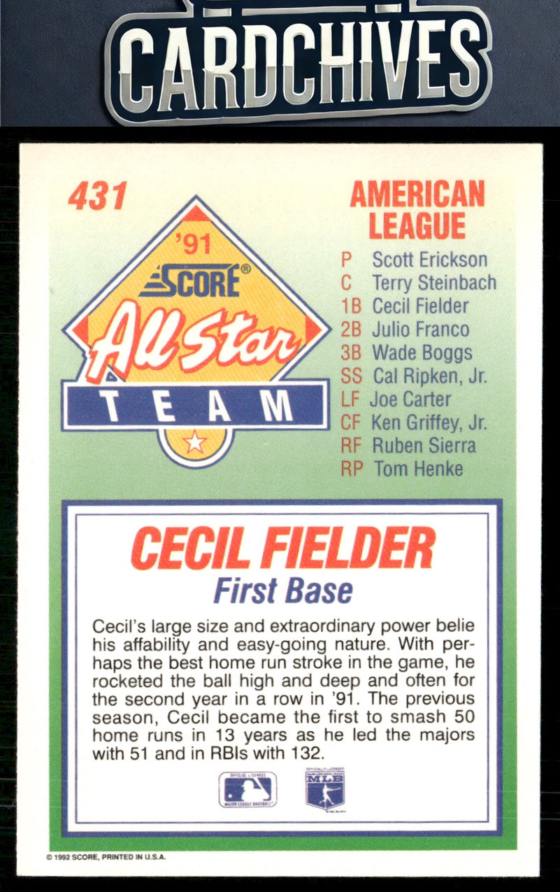 Cecil Fielder 1992 Score #431