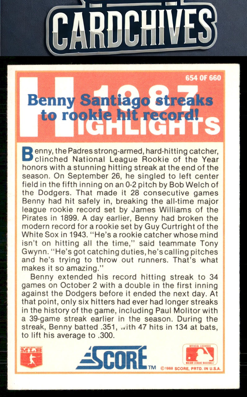 Benny Santiago 1988 Score #654