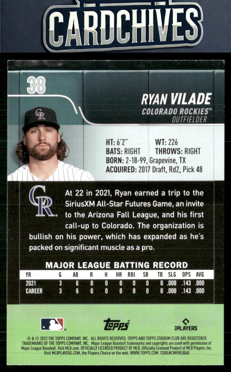 Ryan Vilade 2022 Stadium Club #38 Red Foil RC