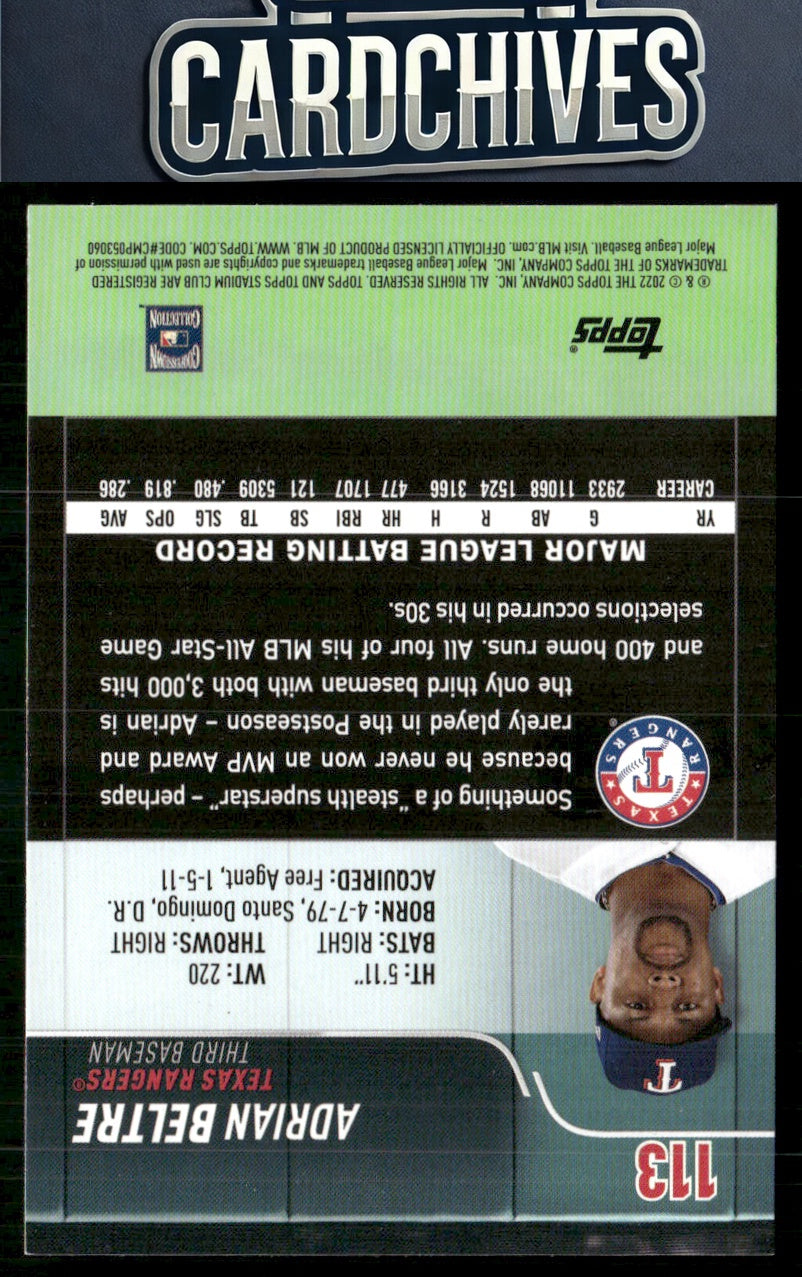 Adrian Beltre 2022 Stadium Club #113 Red Foil