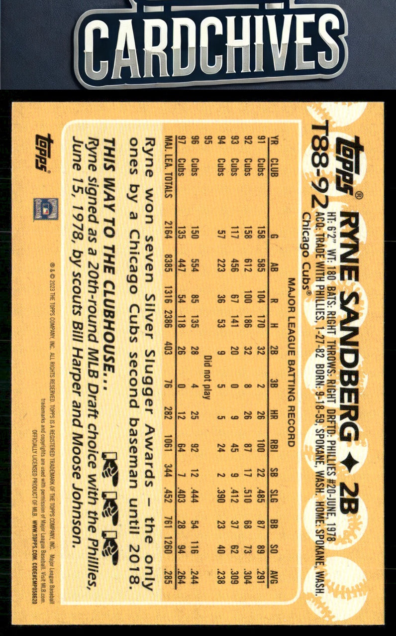 Ryne Sandberg 2023 Topps #T88-92 1988 Topps Baseball 35th Anniversary