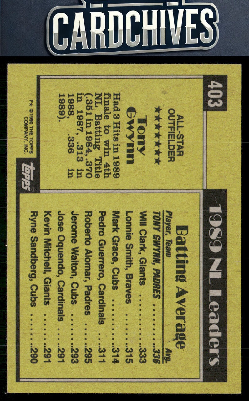 Tony Gwynn 1990 Topps #403
