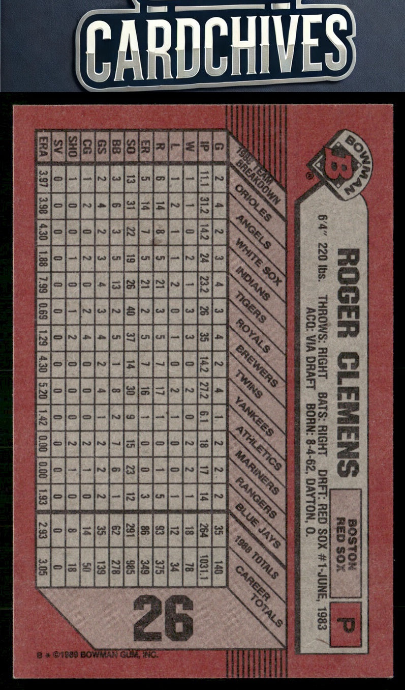 Roger Clemens 1989 Bowman #26