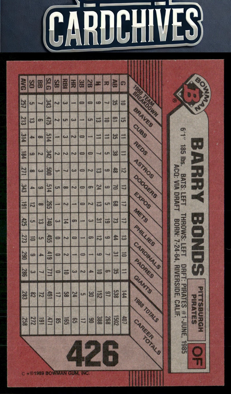 Barry Bonds 1989 Bowman #426