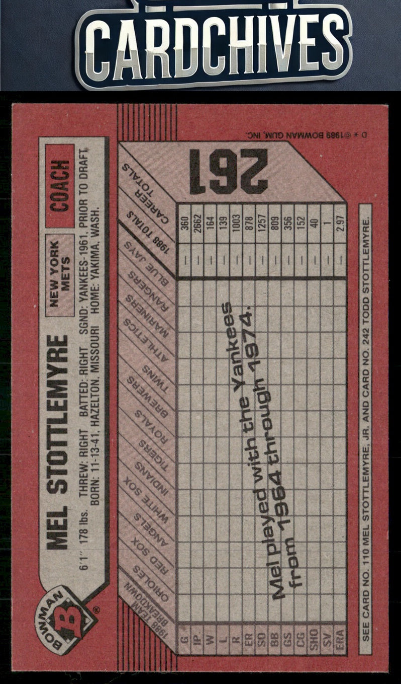 Mel Stottlemyre / Mel Stottlemyre, Jr. / Todd Stottlemyre 1989 Bowman #261